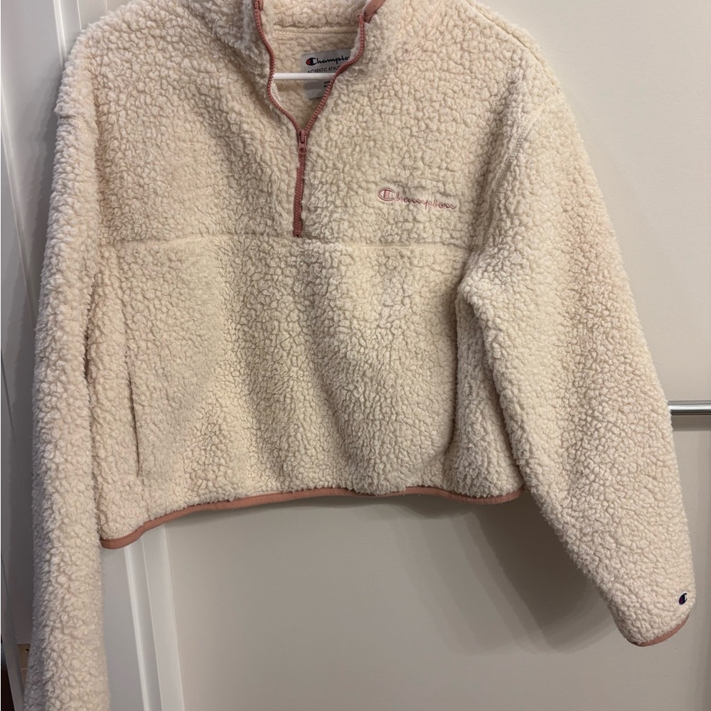 Champion Cream and Pink Sherpa Pullover Jacket Medium